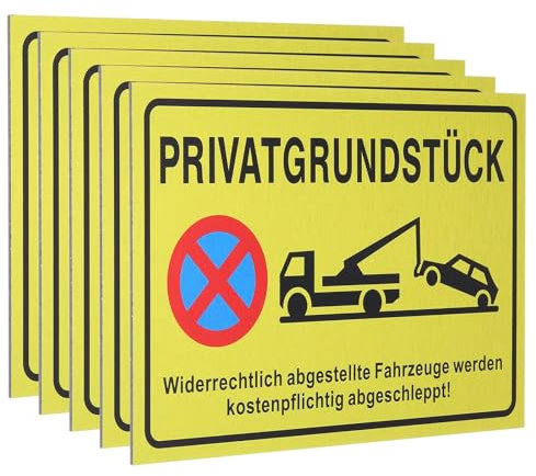 QUARKZMAN 5 Stück Parken Verboten Schild 30 x 20 cm Privatgrundstück Aluminium PVC Verbundplatte Warnschilder Parkende Fahrzeuge Parkplatzschild Hinweisschilder für Privatparkplatz Gelb