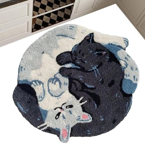 Generisch Yin-Yang-Katzen-Badematschutz für Badezimmer - Schwarz-Weißer Anti-Rutschteppich, Goth-Kreis, Abstrakt, Minimalistisch, Lustig, Cool
