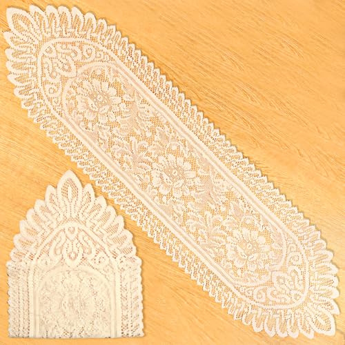 2 Pack Cotton Crochet Lace Rectangular Table Runner Doilies Table Dresser Scarf Décor, 13 X 45 Beige