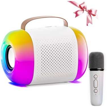 E-SMARTER Mini Karaoke Machine 1 Microphone, Bluetooth 5.3 Kids Karaoke Machines Portable with 4 Dazzling Light Modes & Voice Changer, Boys Girls Toys for 3-12 years old for Kids,White