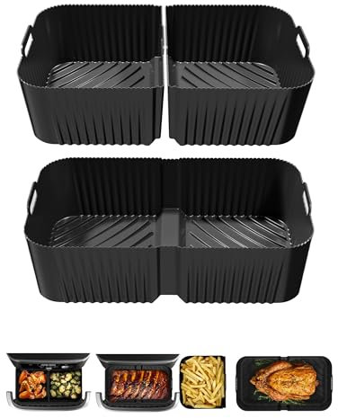 Air Fryer Liners Silicone for Ninja AF500UK, Premium 10cm High Reusable Silicone Liner for Ninja Foodi Flexdrawer AF500UK 10.4L,COSORI Dual TwinFry 10L Air Fryer Liner (3PCS, Black)