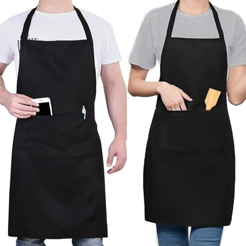 trabag 2 Stück Grillschürze für Männer Mit Taschen, Wasserdicht Schürze Schwarz, Schürze Herren Fett Und VerschleißFeste, Kochschürze Herren Zum Kochen, Backen, Küche, Restaurant, Basteln