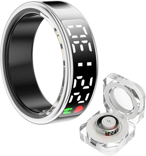 Smart Ring Health Tracker, display LED, fitness tracker impermeabile IP68 for uomini e donne, frequenza cardiaca, sonno, ossigeno nel sangue, monitor della pressione sanguigna, contapassi,(Silver,10)