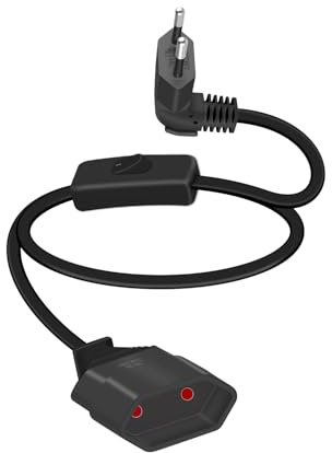 GELRHONR Kurz Verlängerungskabel Cord with Switch 90 Grad Stecker Power Cord Schwarz 2.5A/250V für Lndoor Haushaltsgeräte,Lampen,TV,PC,Lichterkette,Eurostecker Flach Netzkabel