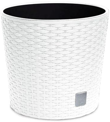 astor24 - Premium Blumentopf Pflanzkübel 20 Ø cm inkl. Einsatz Weiß in Rattan-Optik - Pflanzkübel - Übertöpfe - Blumentopf für Haus und Garten