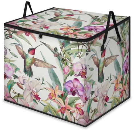 Mintoprints colibrí grandes bolsas de almacenamiento hibisco flores ropa compartimento organizador plegable con asas para ropa, mantas, edredón