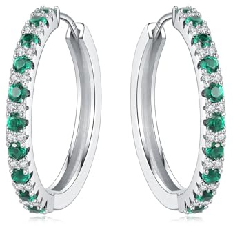 CYMYSS Örhängen Silver 925 Creoler Silver 925 Silver Örhängen Dam 925 Små Creoler Silver 925 Sterling Silver Örhängen Hoop Earrings Earrings For Women (Grön ädelsten)