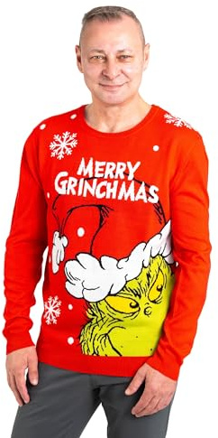 United Labels El suéter navideño de Grinch para hombres y mujeres, rojo, Merry Grinchmas, suéter de invierno tejido, suéter unisex, rojo, XL