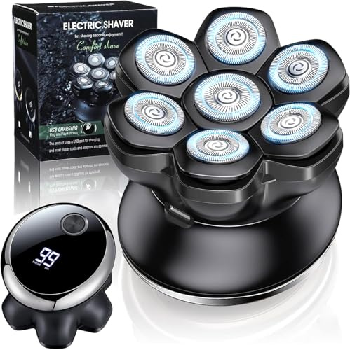 Yaskyly Head Shavers for Bald Men Electric Rotary Shaver with 7D Magnetic Head IPX7 Wet/Dry Mens Cordless Shaver Bald Razor with LED Display ＆ Travel Lock, Rechargeable Head Shavers for Men Gift