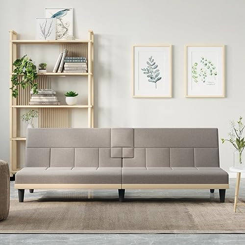 Homgoday Schlafsofa mit Getränkehaltern Klappsofa Bettcouch Bettsofa Loungesofa Sofa Couch Gästesofa für Wohnzimmer Schlafzimmer Taupe Stoff