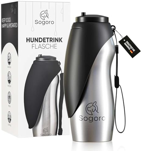 Sogoro Hundetrinkflasche für Unterwegs - 700ml - auslaufsicher & robust aus Edelstahl - Tragbare Haustier Wasserflasche, Hundeflasche to go, Hundetrinkflasche für Unterwegs für alle Hunde