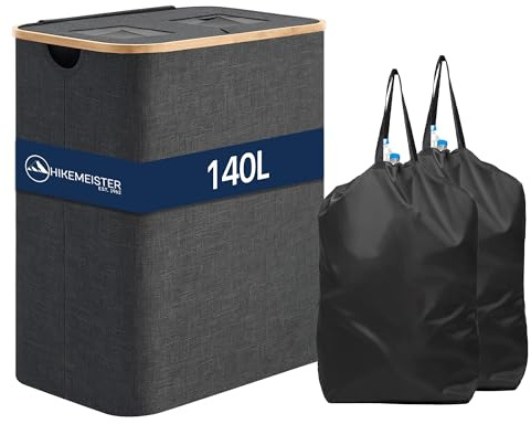 Meisterhome Pfandflaschen Flaschensammler 140L –Sammelbehälter mit Deckel, Flaschentasche mit Loch - Behälter zur Aufbewahrung von Leergut & Altglas – Dunkelgrau