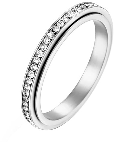 Calefee Fidget Ring Damen Anti Stress, Kleine Ringe Schmuck Damen Edelstahl Ewigkeitsring 3 mm Breit Drehbar, Größe 47 bis 72