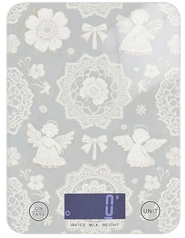 White Lace Angel Flowers Food Pesare Digital Food Scale 5kg/5g Carino Piccola Bilancia da cucina digitale con 4 unità per la perdita di peso Perdita di peso Keto báscula para pesar Personas