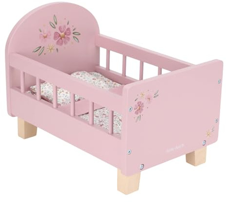 Little Dutch Puppenbett Bett für Babypuppen Puppen Holz rosa mit Blume - rosa
