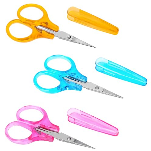 3 PCS Small All Purpose Craft Scissors, Stainless Steel Mini Detail Travel Scissors with Protective Cover, Precision Straight Fine Tips for Sewing Scrapbooking Paper Cutting