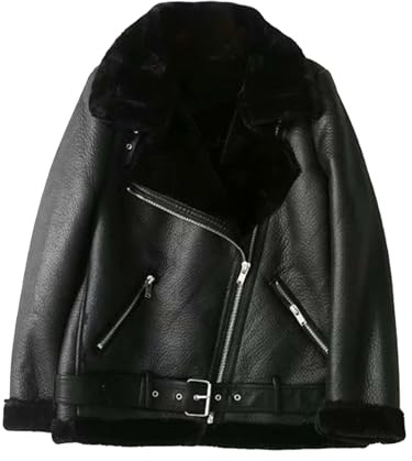 M&Catree Chaqueta Mujer de Ante Sintético, Cazadora Moto Biker con Forro de Borreguito, Abrigo Invierno Aviador Bomber con Pelo Sintético - Negro # Piel sintética, M