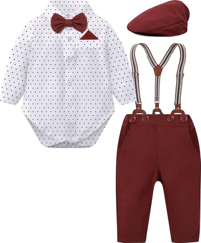 mintgreen Baby Boy Suit 3PCS Gentleman Wedding Clothes Shirt Set Suspenders Bow Tie with Hat 3-18 Months