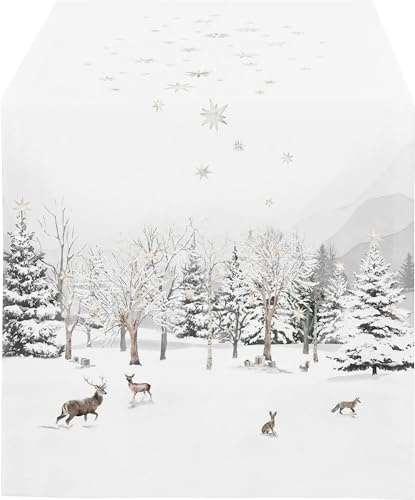 APELT Tischläufer Season Satin weiß-braun Größe 48x140 cm