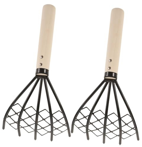 BESTonZON 2 pezzi da Spiaggia in Acciaio Carbonio e Legno con Rete Attrezzo per Scavo e Rimozione Telline e Vongole Strumento Pratico per e Frutti di