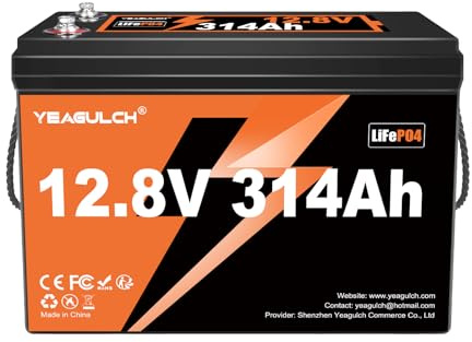Yeagulch Batería de Litio LiFePO4 12V 300Ah (314Ah) con BMS 200A, 4019Wh