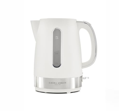 Laura Ashley Cotton White Kettles Electric Fast Boil Quiet, Electric Kettle | Energy Saving, Drip Free Pour, 1.7L Jug Kettle, Anti-Scale Filter, Heat Resistant Handle, Water Level Indicator, BPA Free