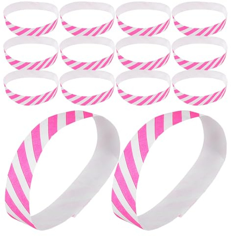 Homoyoyo 100pcs Disposable Party Paper Wristbands Pink Striped Playground Event Wristbands for Festival Entry and Crowd Control
