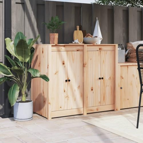 QUAHEAS Outdoor Kitchen Cabinet, Solid Pine Wood Storage, 106x55x92cm Untreated Garden Pantry Unit, Modular Design for Backyard Cooking & Dining