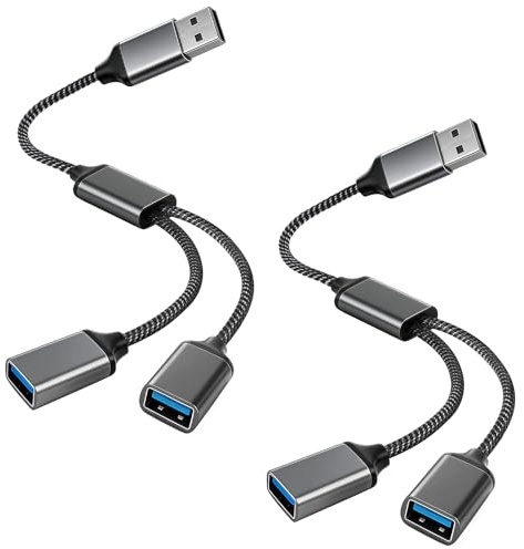 2 pezzi splitter USB 1 a 2 distributori USB Y cavo di ricarica per trasmissione di corrente e dati, spina multipla USB-A 1 spina a 2 prese, adattatore compatibile con stampante per computer portatile