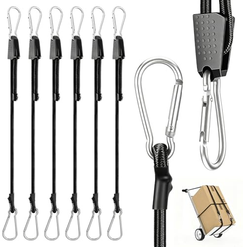 Scettar 6er Set Spanngummi mit Haken, Spanngummi verstellbar, 100cm Schwarz mit Silberhaken, Gepäckspanner für Auto, Fahrrad, Camping, Outdoor, Sonnensegel und Ladungssicherung