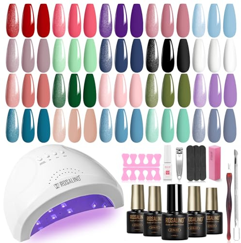 ROSALIND UV Nagellack Set mit 48W UV Lampe, 20+4 Stück Rot Violett Blau Grün Rosa Gel Nagellack Starterset Gelnägel Set, Gellack Nägel Nagelstudio Set Geschenk