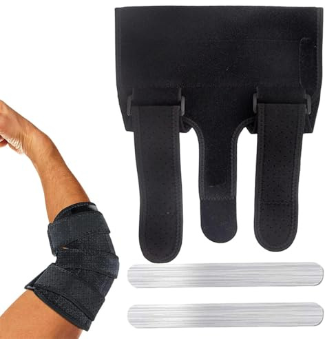 Mimoqk - Férula de codo ajustable, estabilizadora con férulas extraíbles, estabilizador de codo | Para hombres, mujeres, adolescentes, deportes, noche, sueño, post-entrenamiento, tenis,