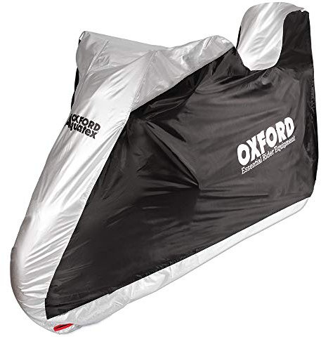 Oxford Aquatex Waterproof Motorbike Cover - Medium with Top Box (2016 Version), Black/Grey