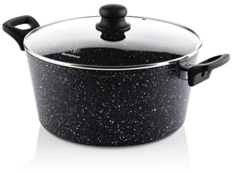 Westinghouse Black Marble Kochtopf, Ø 28 cm, Non Stick Non Stick Antihaft, PFOA-frei, mit Deckel, Spülmaschinengeeignet