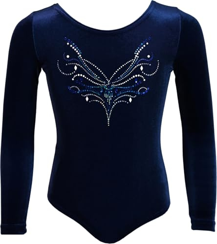 GymStern Langarm Turnanzug – Mädchen Gymnastikanzug | Gymnastik-Trikot/Turnbody aus Samt mit Glitzereffekt (Glitzerplättchen) für Turnen & Gymnastik – Made in Germany