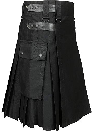 Scottish Designer Men 's Black Utility Kilt (Belly Button Measurements 38)