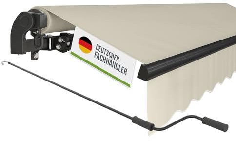 empasa manuelle Gelenkarmmarkise Markise Start | Sonnenmarkise Sonnenschutz Alu / Polyester komplett vormontiert, Farbe:elfenbein, Größe:350 x 250 cm