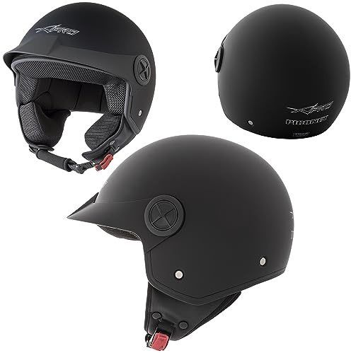 Motorradhelm Quad Roller Offenes Jet Helm Custom ECE 22 06 Polierten Schwarz Matt L