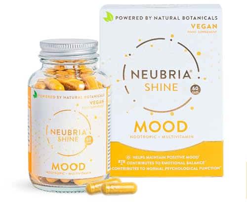 NEUBRIA Shine Mood Complex – Multivitamin for Adults with Ashwagandha, Rhodiola, Turmeric, Saffron, B Complex, Magnesium & Zinc - Potent Supplement for Daily Wellness – 60 Vegan Capsules