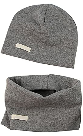 LACOFIA Baby Girls Beanie Hat and Collar Scarf Set Kids Super Soft Cotton Cap Infant Knit Hats and Bandana Scarves 2 Pack Dark Gray 3-7 Years L