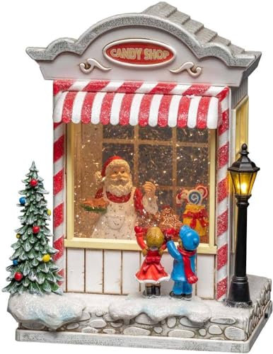 Konstsmide Schneekugel Candy Shop und Weihnachtsmann-Szene, mit Wasser gefüllt, für Innen (IP20) / Optional 8 Lieder Musik/Batteriebetrieben: 3 x C 1,5 V (ohne/Weihnachtslaterne 1 LED, weiß