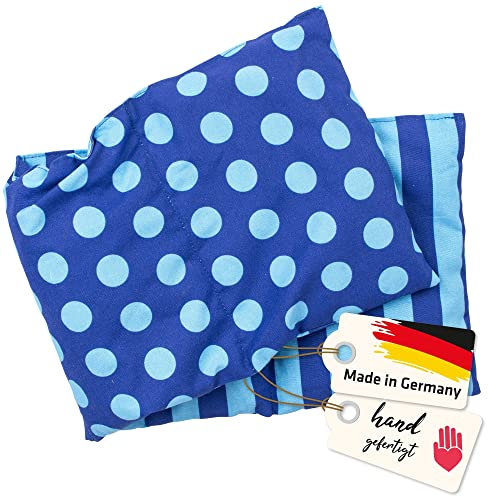 Asigo Kirschkernkissen für Mikrowelle & Backofen geeignet - Blau mit Streifen und Punkten I Handgefertigt I Made in Germany I ca. 20 x 60cm I OEKO-Tex Baumwolle I Körnerkissen Nacken Rücken