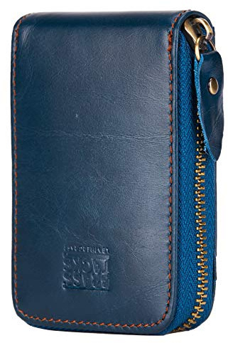 BRASS TACKS Leathercraft Tarjetero Hombre y Mujer Vertical Piel Genuina - Cartera Pequeña con Cremallera y Bloqueo RFID, Monedero Tarjetero con 13 Ranuras, Mini Billetera de Bolsillo Delantero