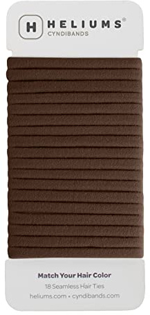 Heliums Thin Seamless Hair Ties - Dark Brown - 6mm Nylon No Damage Ponytail Holders, 1.75 Inch, Medium Hold for Thin to Normal Hair - 18 Pack