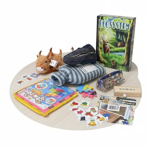 B4E Gift Box, Toys and Games Assortment with Board Games, 3D Puzzles and Household Items, Includes Ludo, Snakes and Ladders, Mug, Hot Water Bottle and Home Accessories