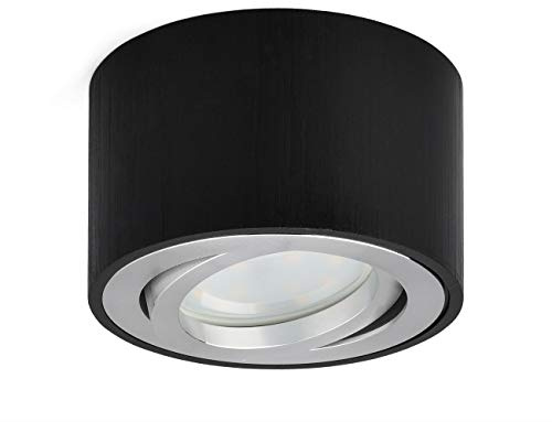 LED Aufbauspot Flach Schwenkbar, Deckenspots Schwarz inkl LED Modul 230V, Ø80x50mm Aufbaustrahler aus Aluminium, Deckenleuchte 3000K Warmweiß 400LM, Spots Aufputz, Rund