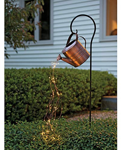 Star Shower Garden Art LED Light with Stake Firefly Bunch Lights Fairy Copper Wire Waterproof String Lights Vine Solar Watering Can Lights Outdoor Garden Mubarak Eid Easter Metal Decor Lights (A)