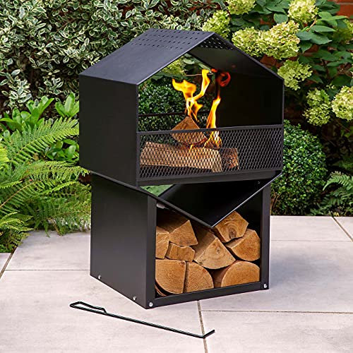 Chimenea Herveo alta y moderna con tienda de troncos (estufa de chimenea, chimenea de jardín, estufa de patio