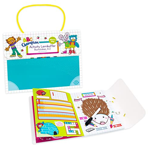 Trendhaus ABC Champions Wisch-und-Weg-Buch „Buchstaben“, Lernkoffer zum Schulanfang, Inkl. abwischbarem Stift