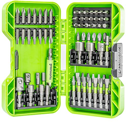 Greenworks Set di 70 pezzi di guida a impatto, set di punte per cacciavite, punta fresata di precisione, custodia modulare, supporto magnetico per punte